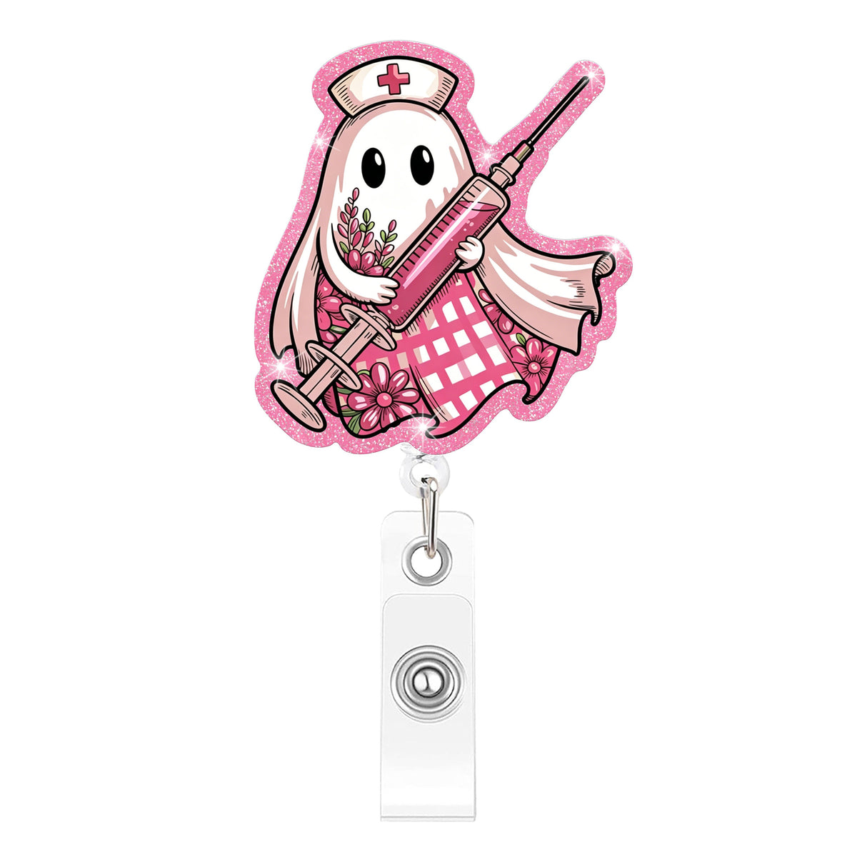 Pink Boo Ghost Nurse Badge Holder
