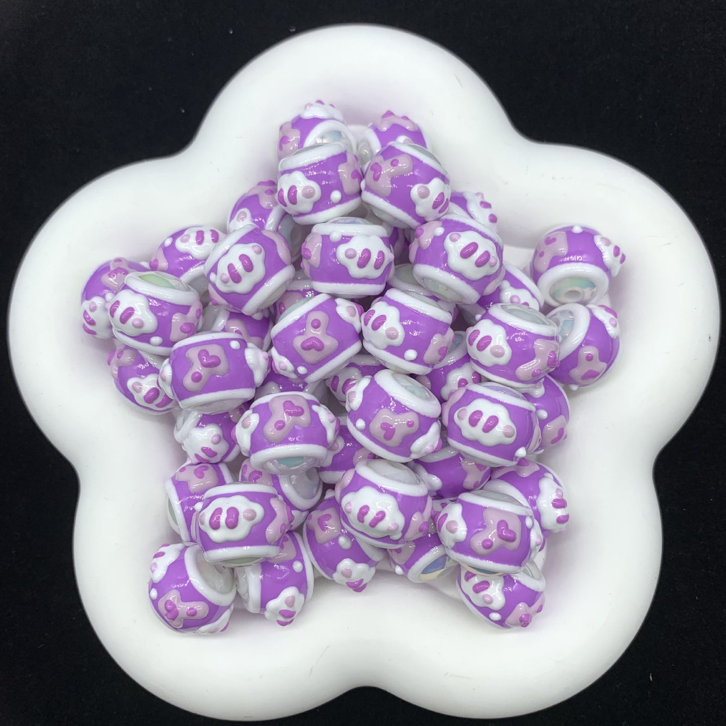 Pastel Purple Heart Cute Hand Painted Round Beads (5pcs)