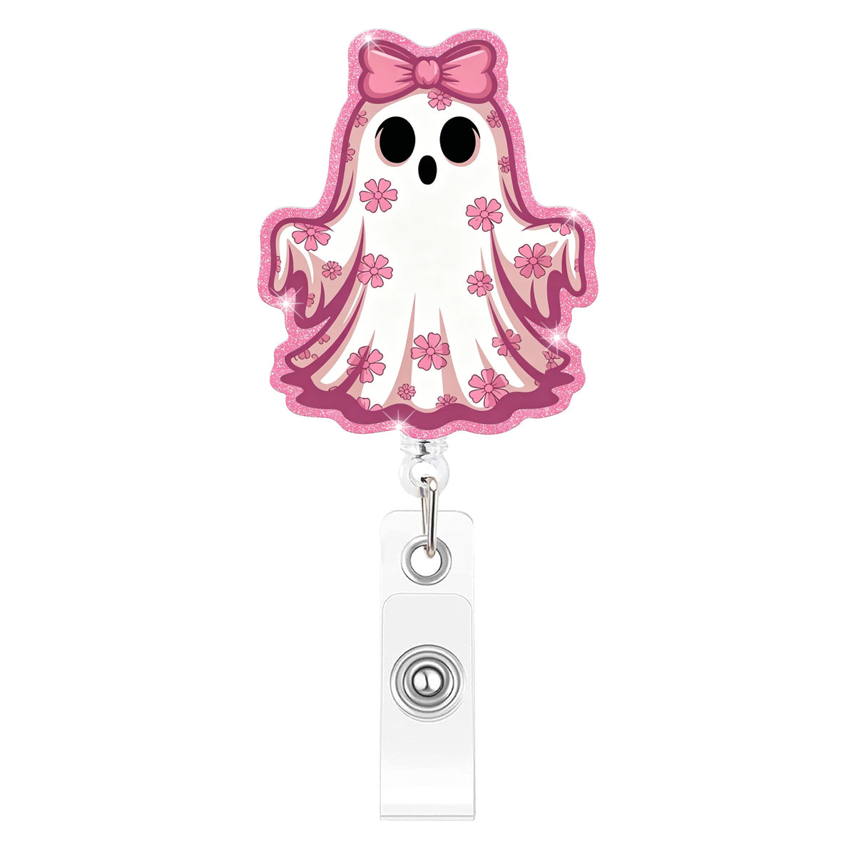 Pink Boo Ghost Nurse Badge Holder