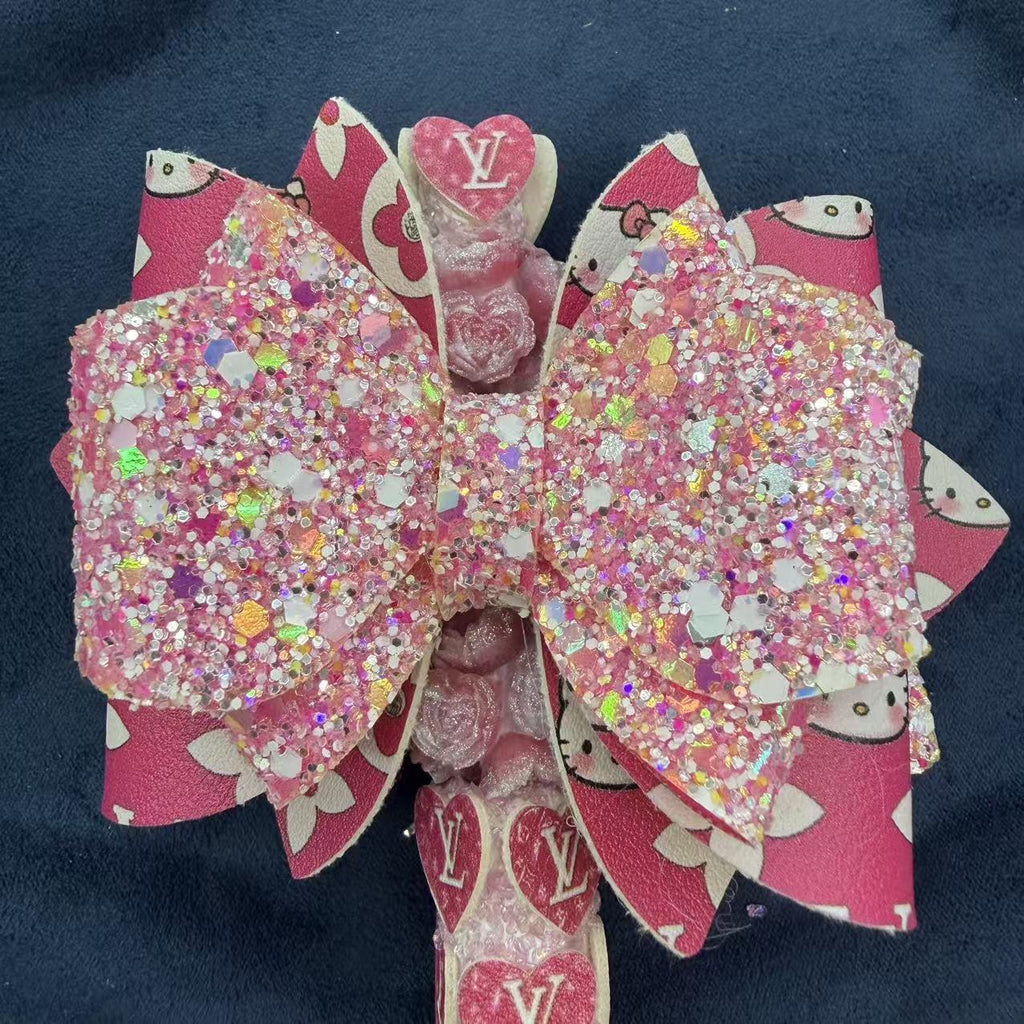 Sequin Double-Layer Leather Bow Topper