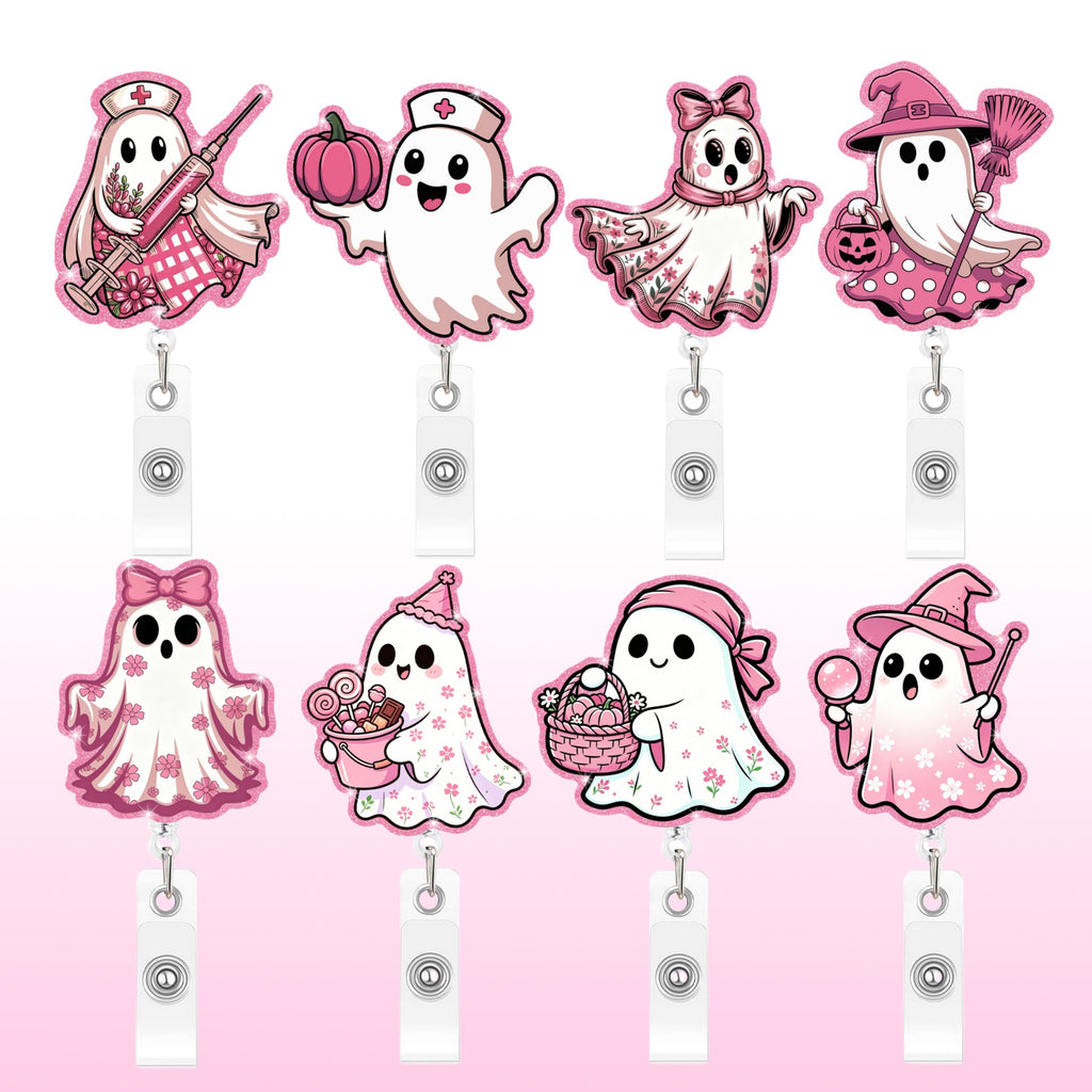 Pink Boo Ghost Nurse Badge Holder