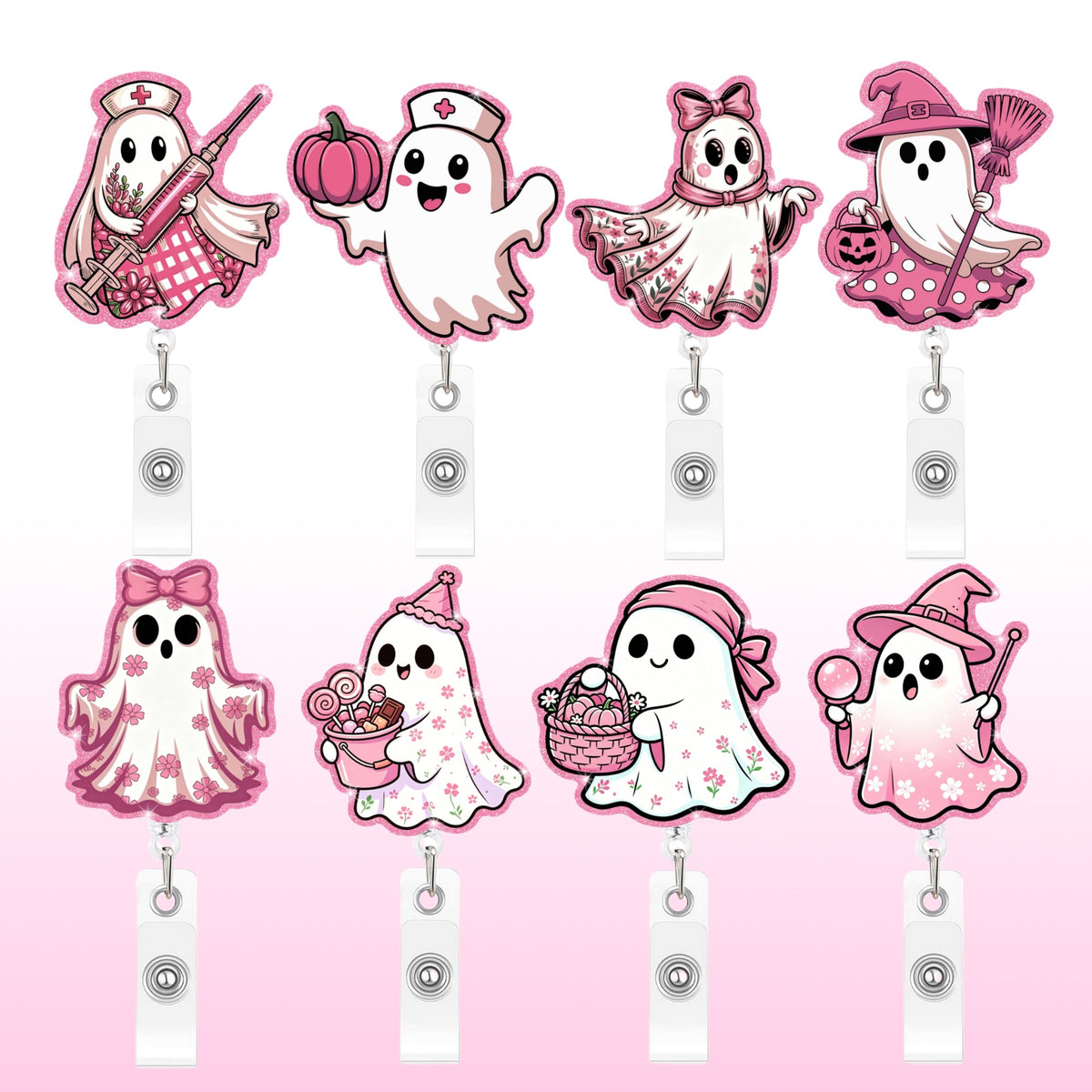 Pink Boo Ghost Nurse Badge Holder