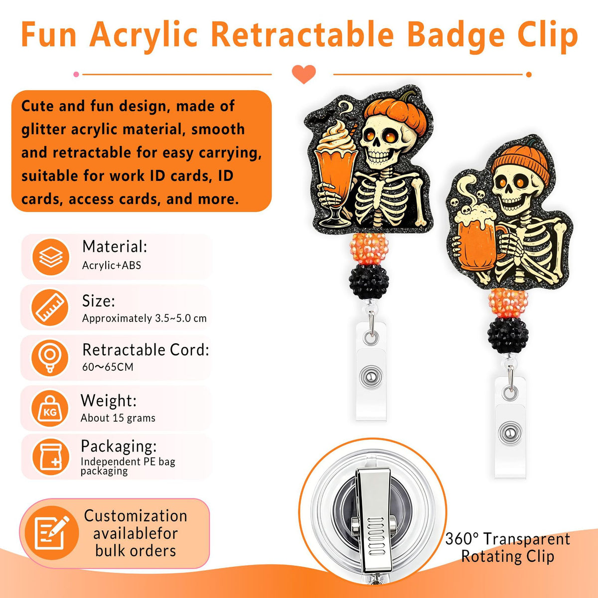 Halloween Skeleton Nurse Badge Holder