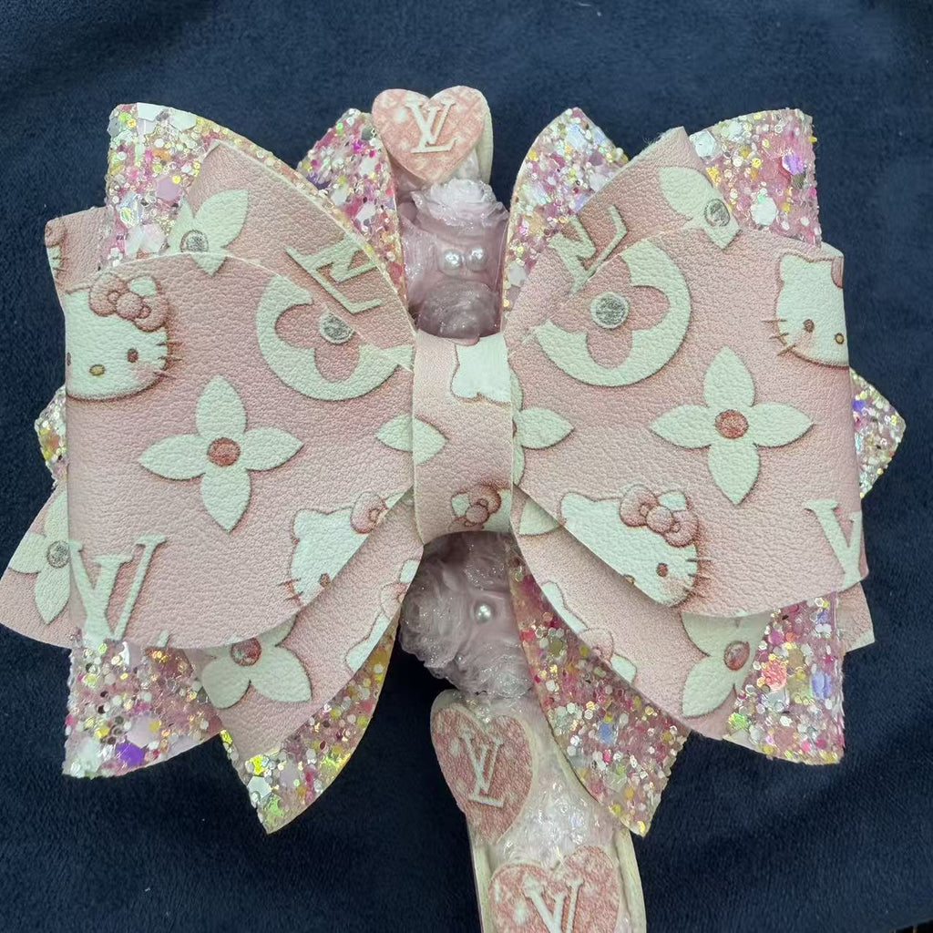 HK Designer Double-Layer Leather Bow Topper