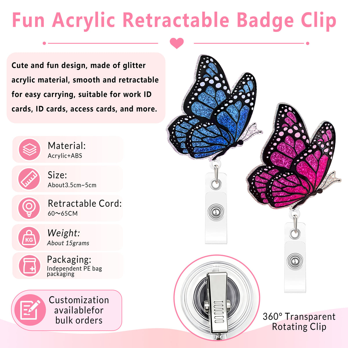 Glitter Butterfly Nurse Badge Holder