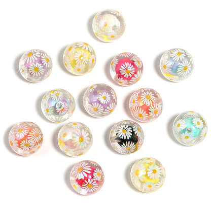 Daisy Print Arcylic Beads (100pcs)