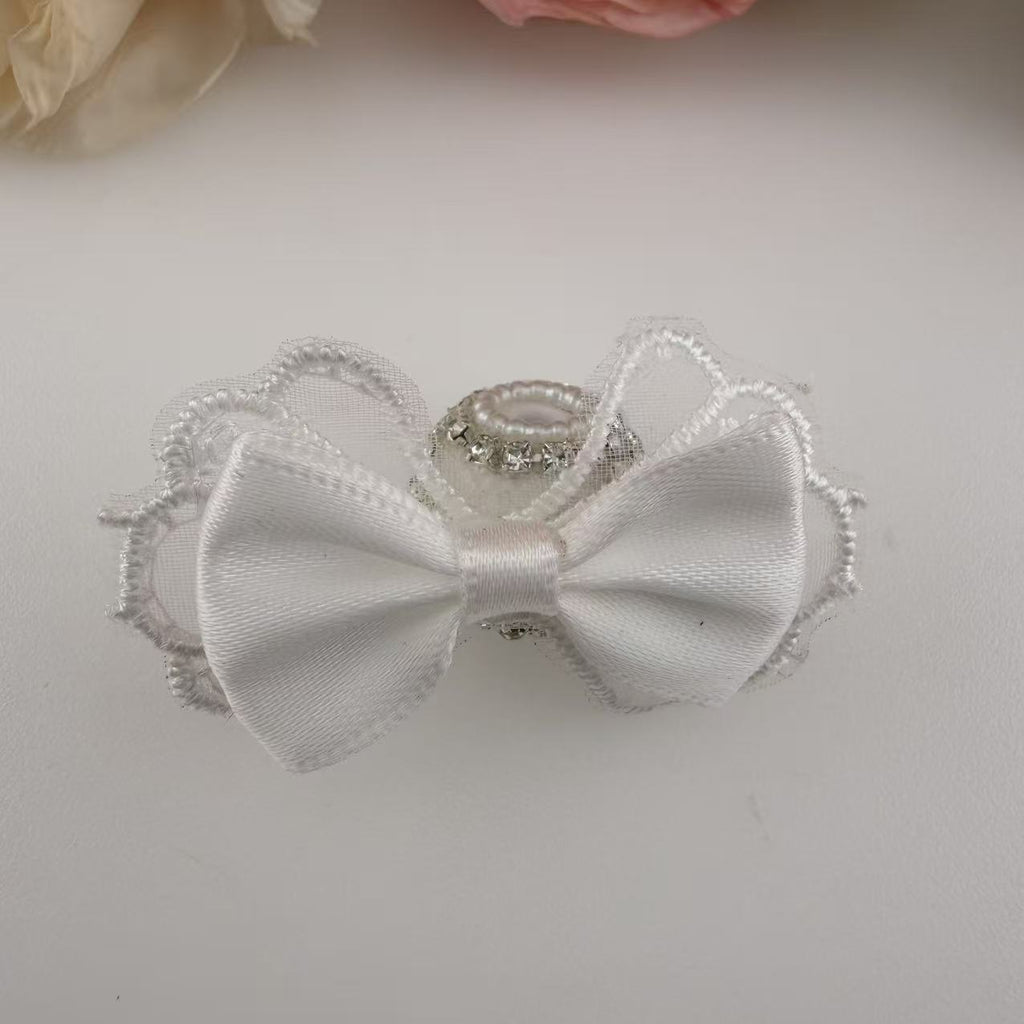 Rhinestone Heart Pearl Bow Topper