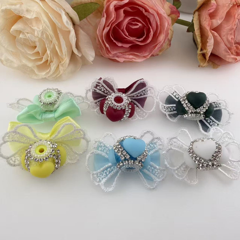 Rhinestone Heart Pearl Bow Topper