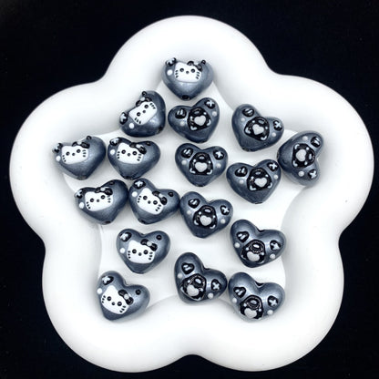 Metal Black HK Heart Painted Beads (5pcs)