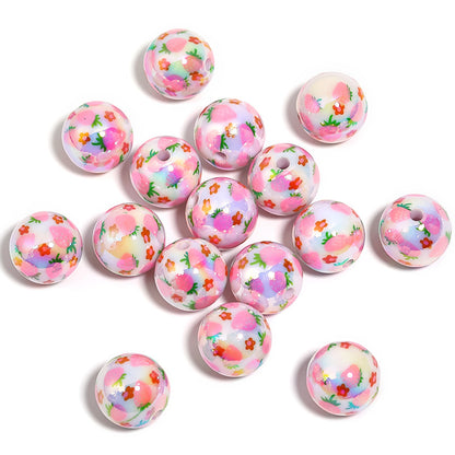 Strawberry Print Milky Acrylic Beads  (100pcs)