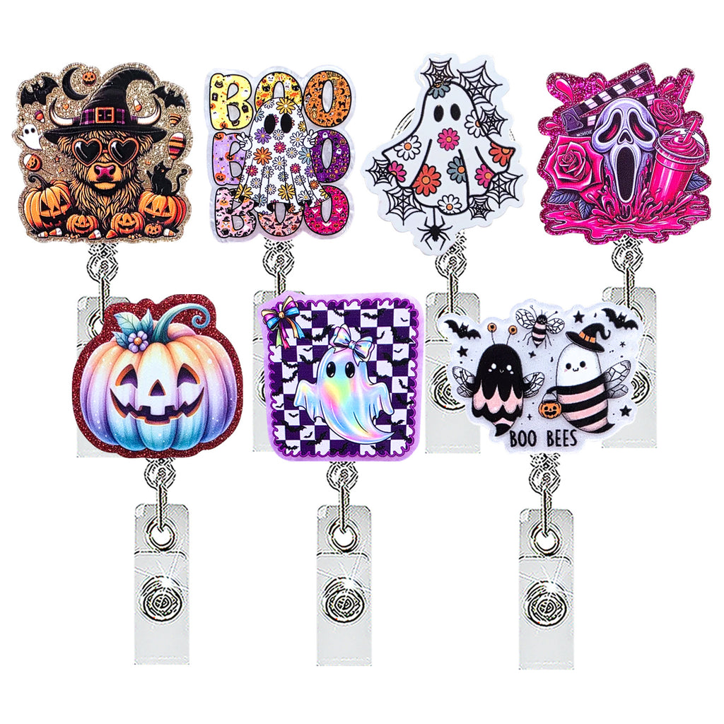 Halloween Ghost and Cow Nurse Badge Holder