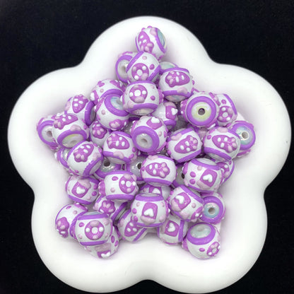 Pastel Purple Heart Cute Hand Painted Round Beads (5pcs)