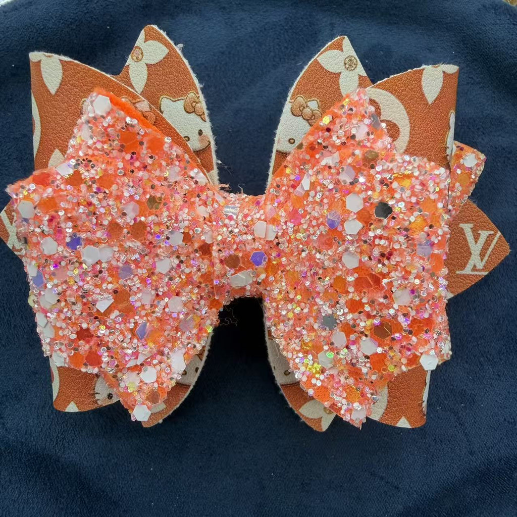 Sequin Double-Layer Leather Bow Topper