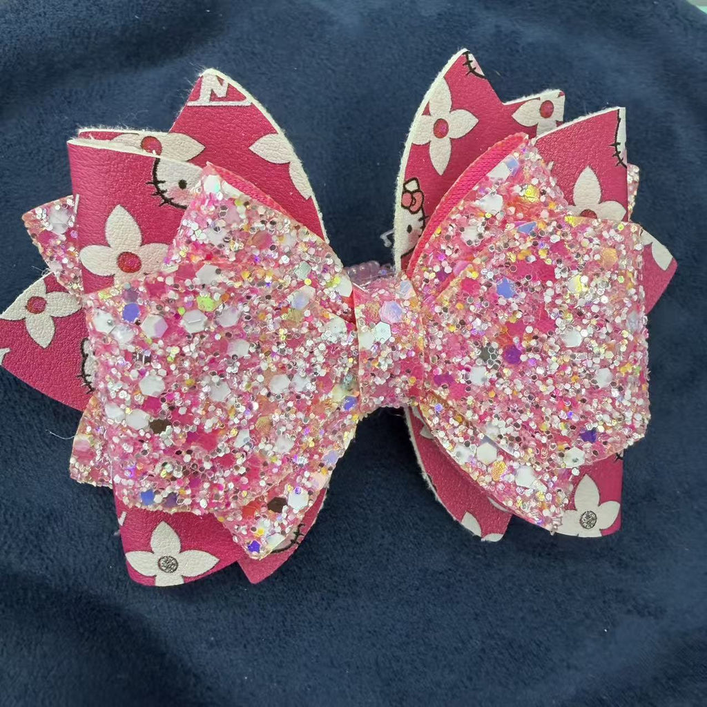 Sequin Double-Layer Leather Bow Topper