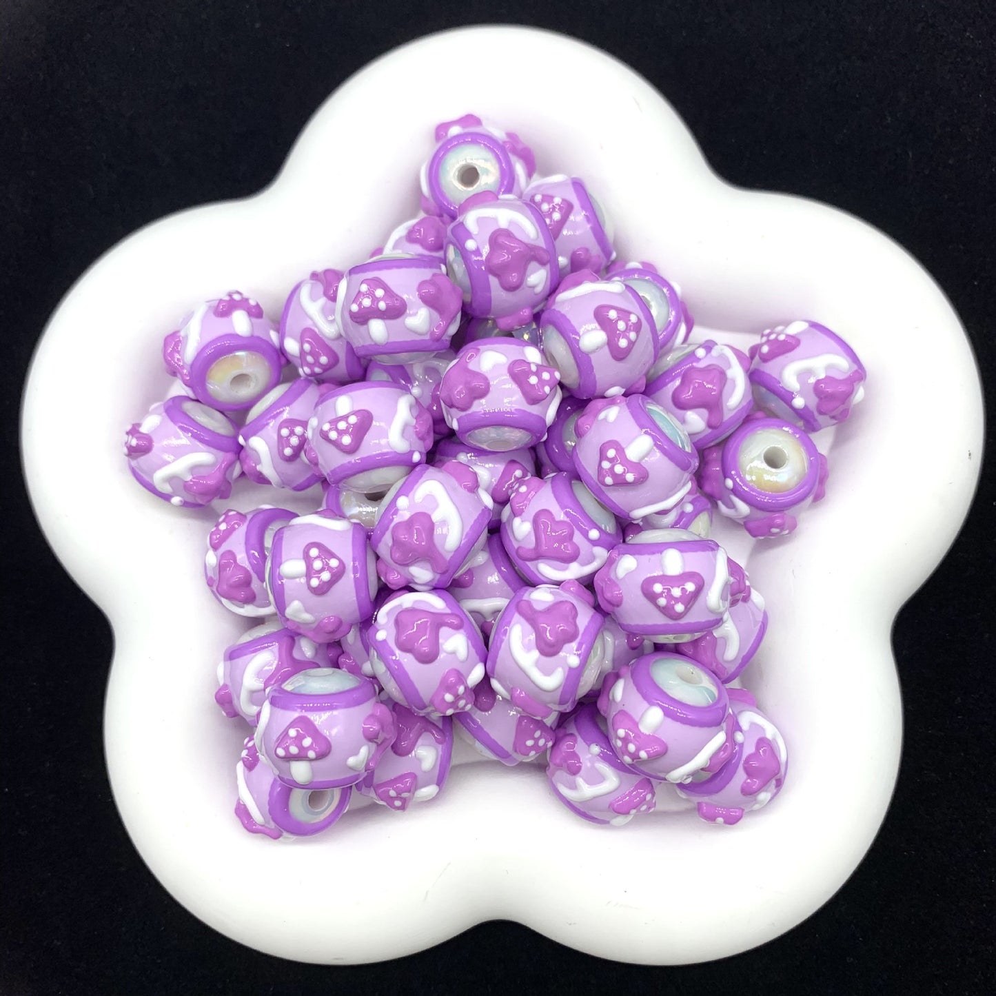 Pastel Purple Heart Cute Hand Painted Round Beads (5pcs)