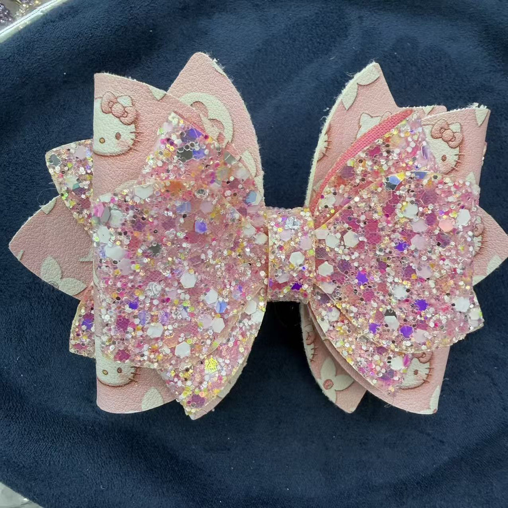 Sequin Double-Layer Leather Bow Topper