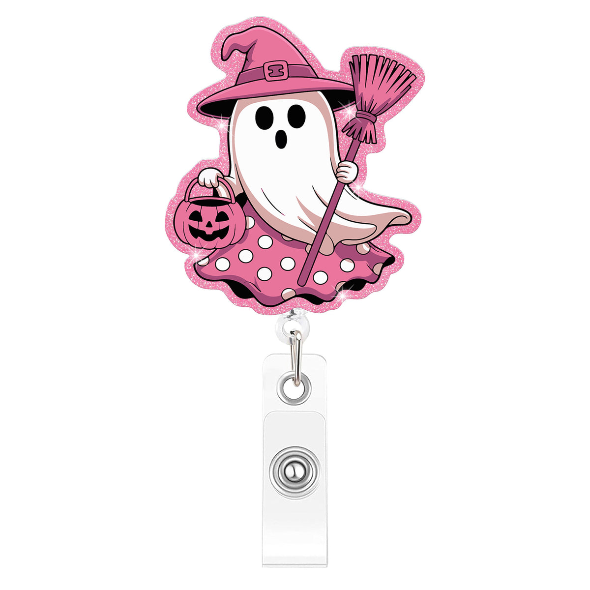 Pink Boo Ghost Nurse Badge Holder