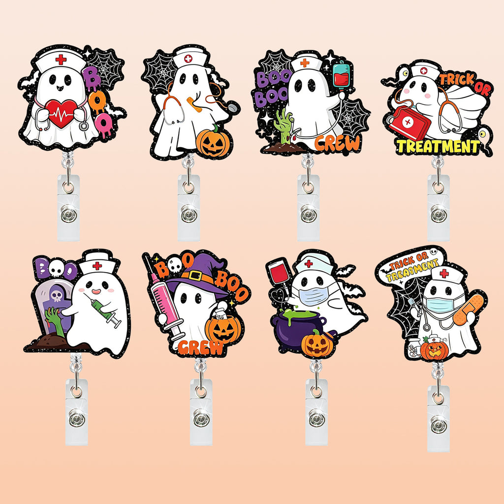Halloween Ghost Nurse Nurse Badge Holder
