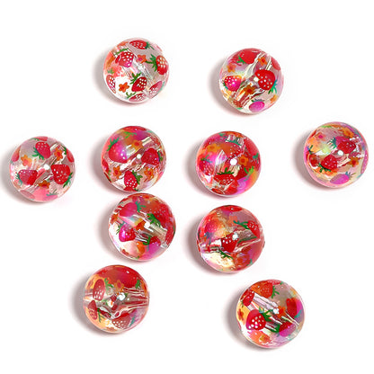Strawberry Print Milky Acrylic Beads  (100pcs)