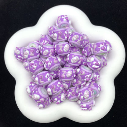 Pastel Purple Heart Cute Hand Painted Round Beads (5pcs)