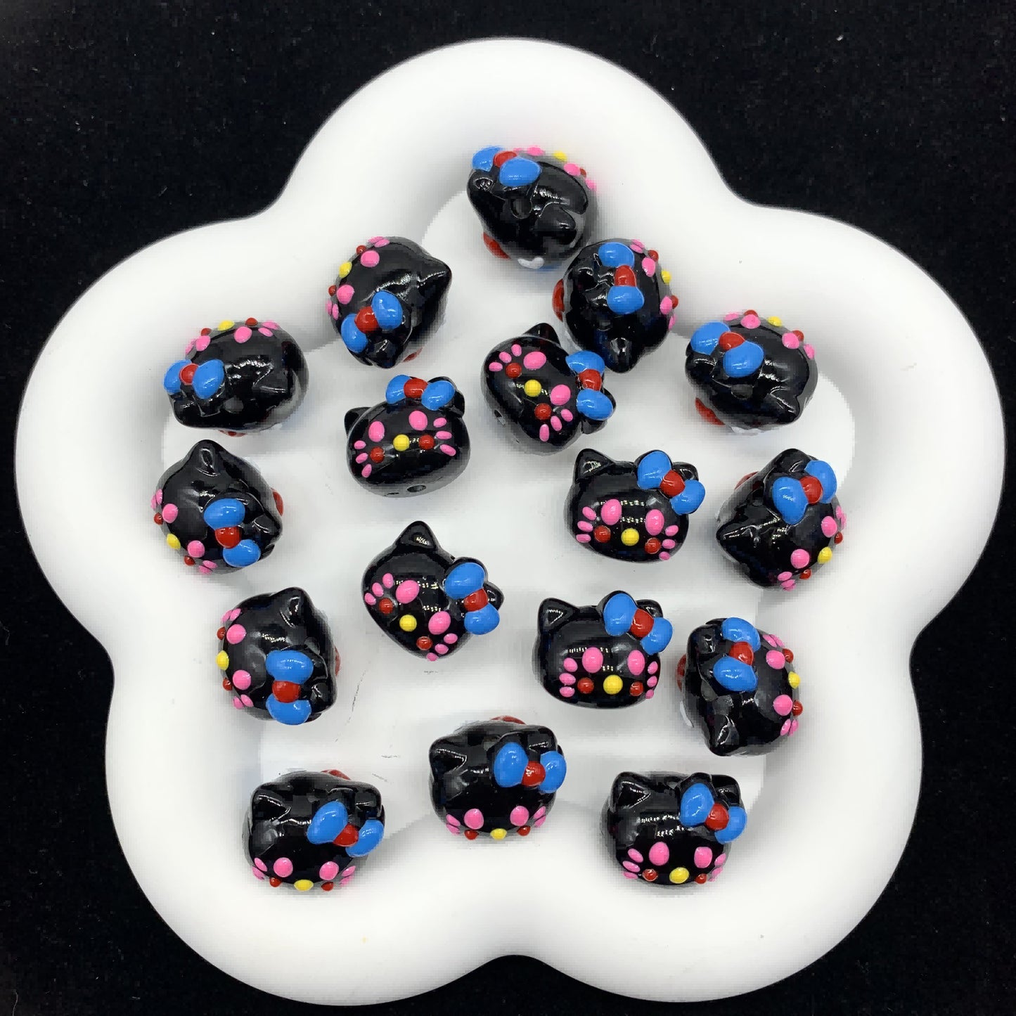 HK Kitty Black Painted Arcylic Beads (5pcs)