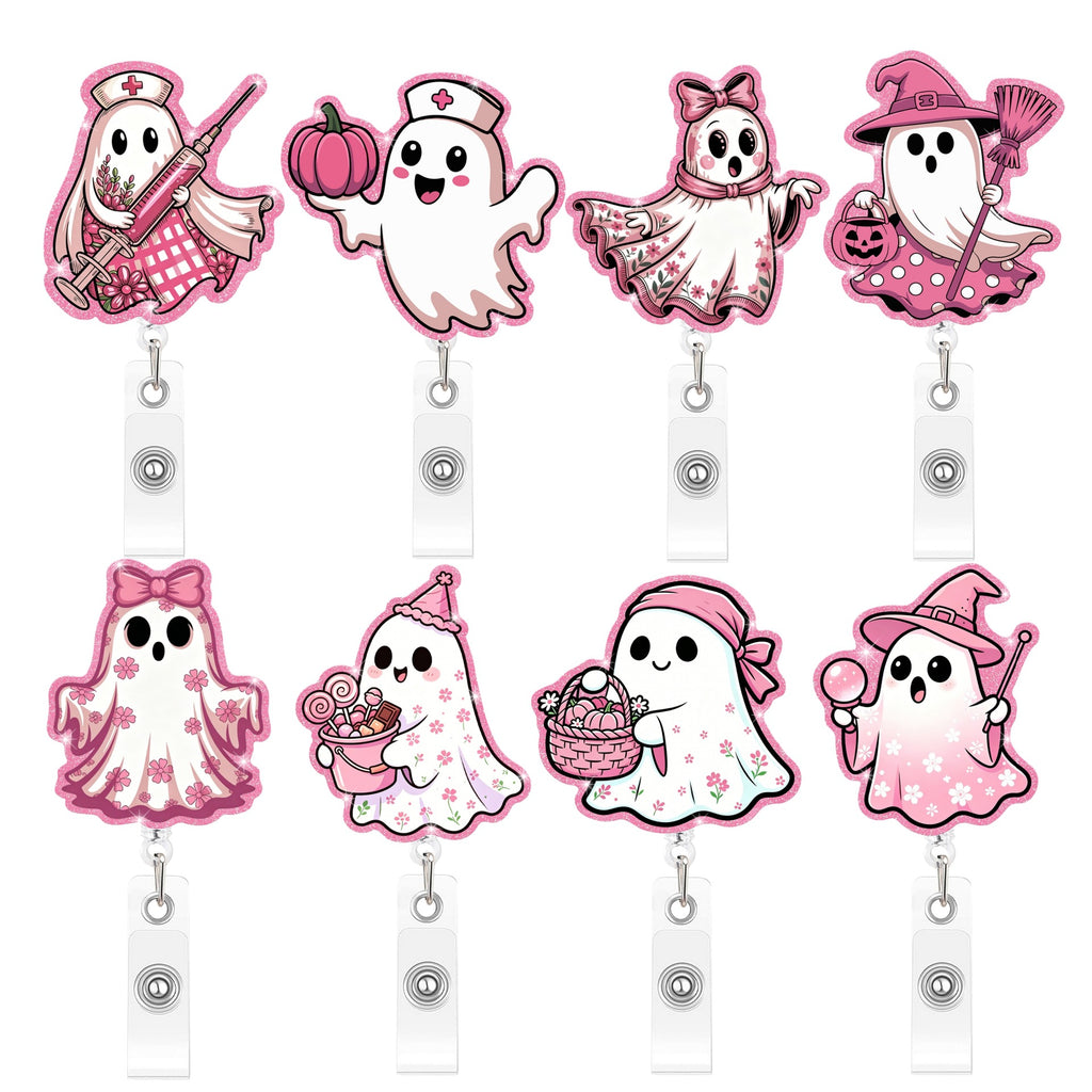Pink Boo Ghost Nurse Badge Holder