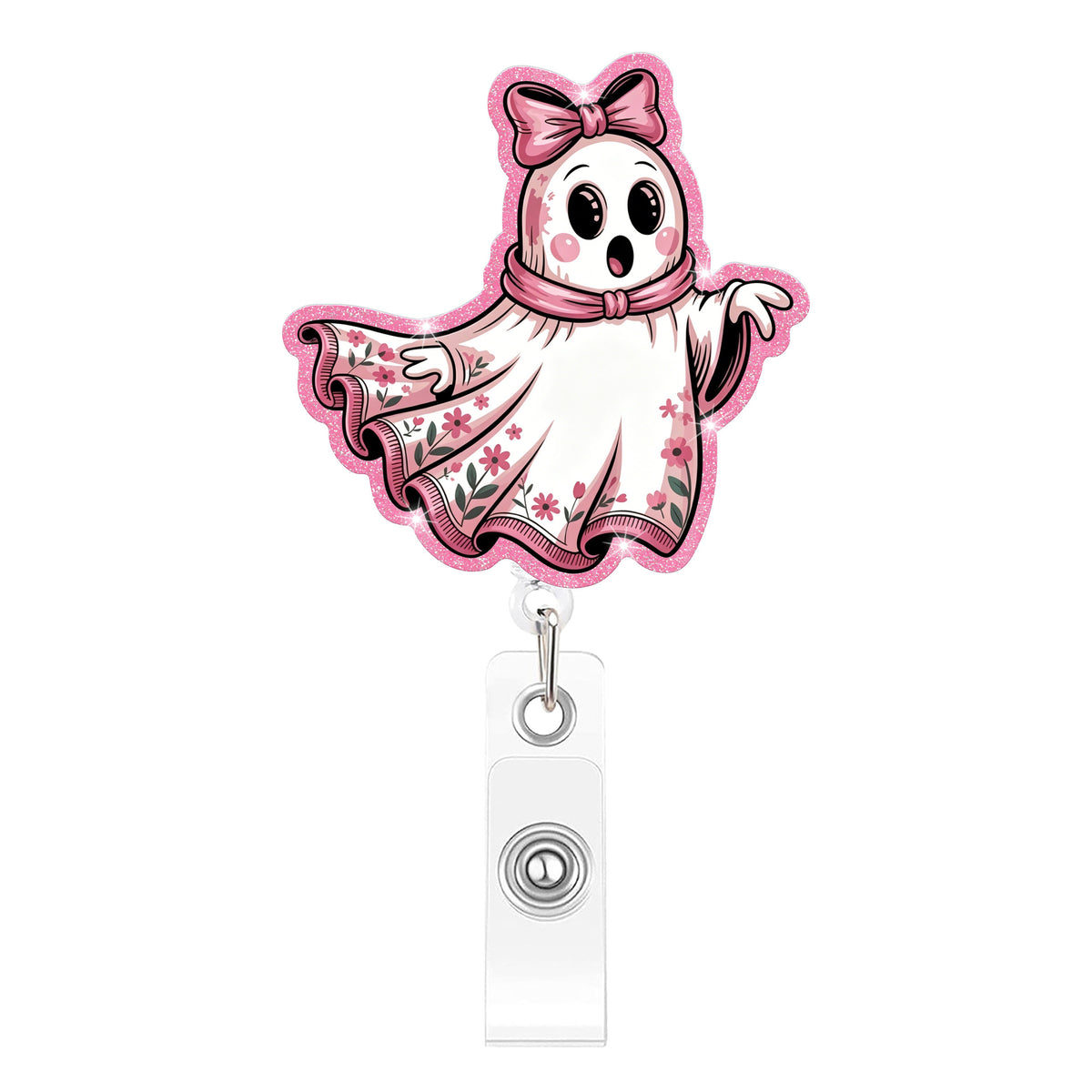Pink Boo Ghost Nurse Badge Holder