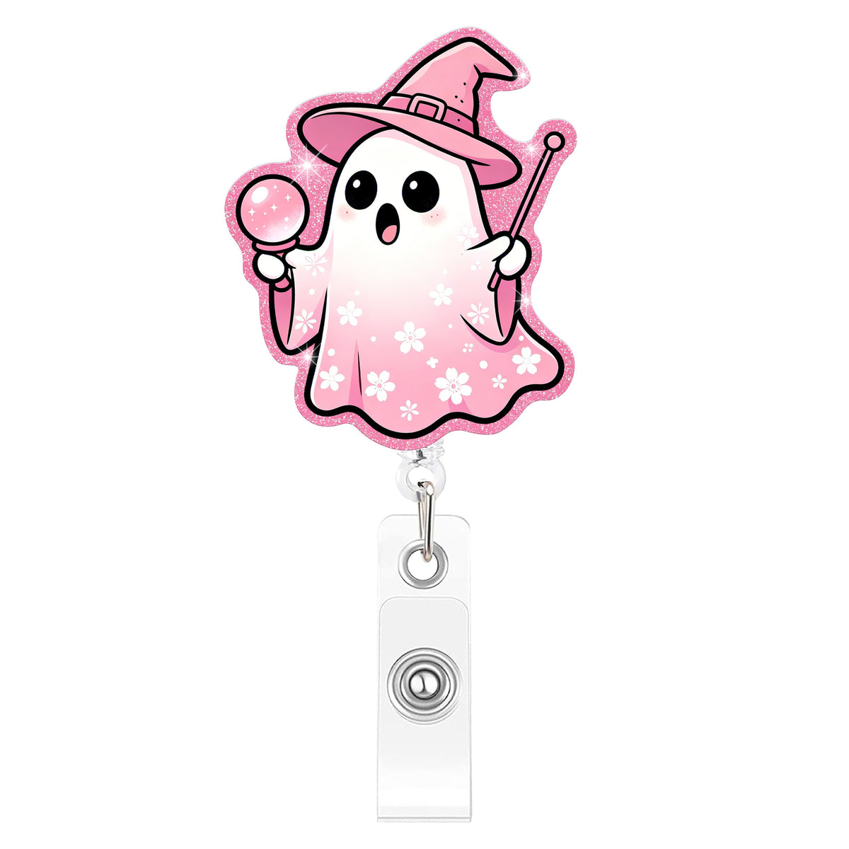 Pink Boo Ghost Nurse Badge Holder