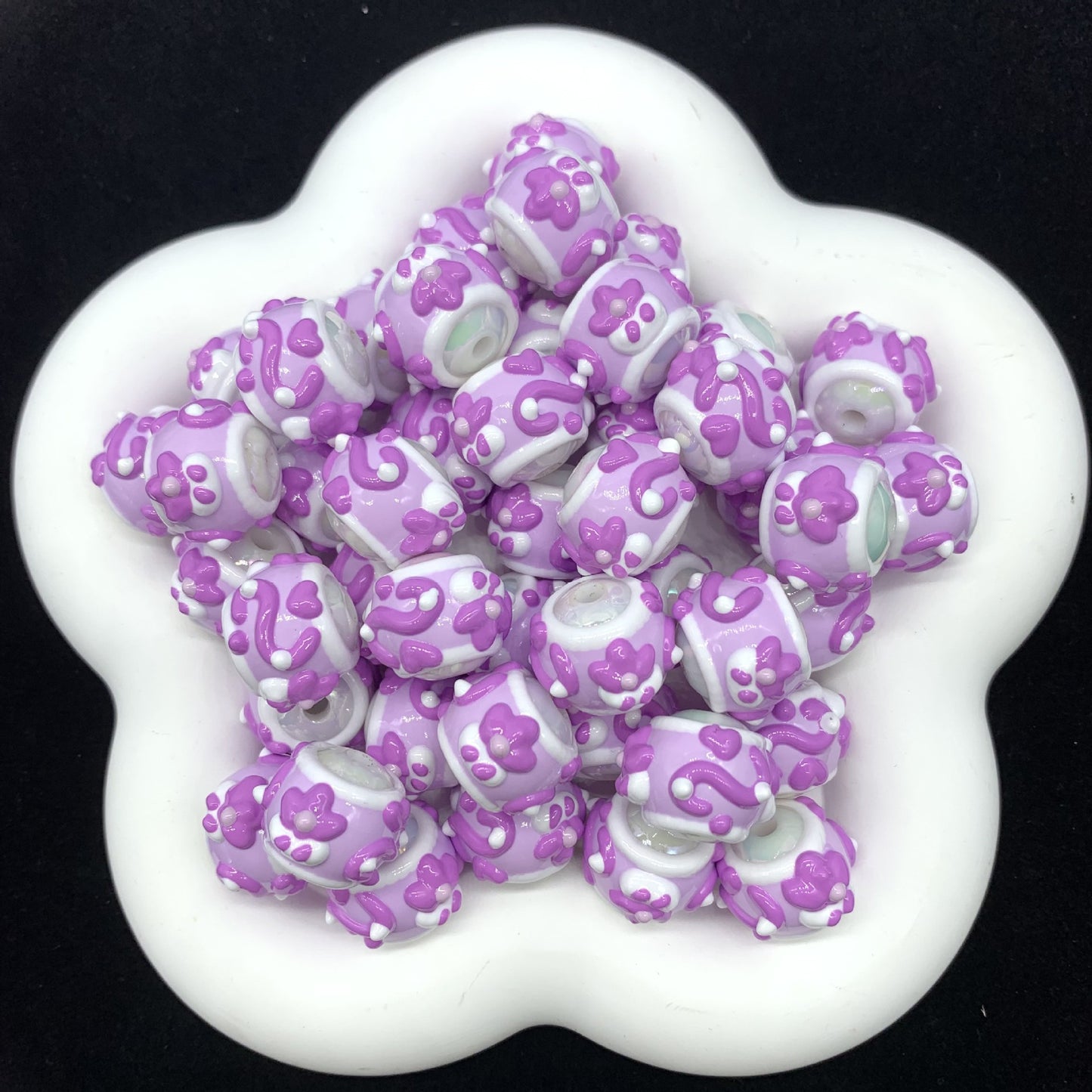 Pastel Purple Heart Cute Hand Painted Round Beads (5pcs)