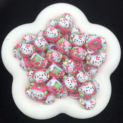 Transparent HK Summer Hand Painted Beads (5pcs)