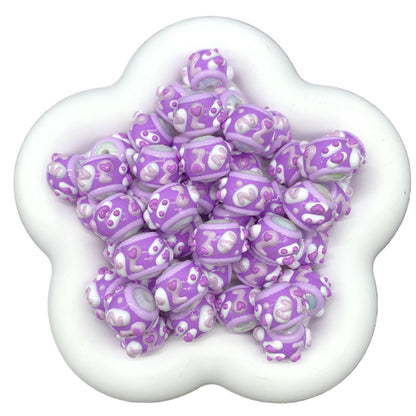 Pastel Purple Heart Cute Hand Painted Round Beads (5pcs)