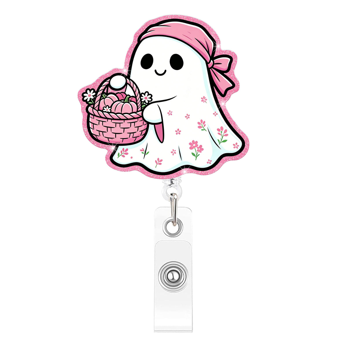Pink Boo Ghost Nurse Badge Holder