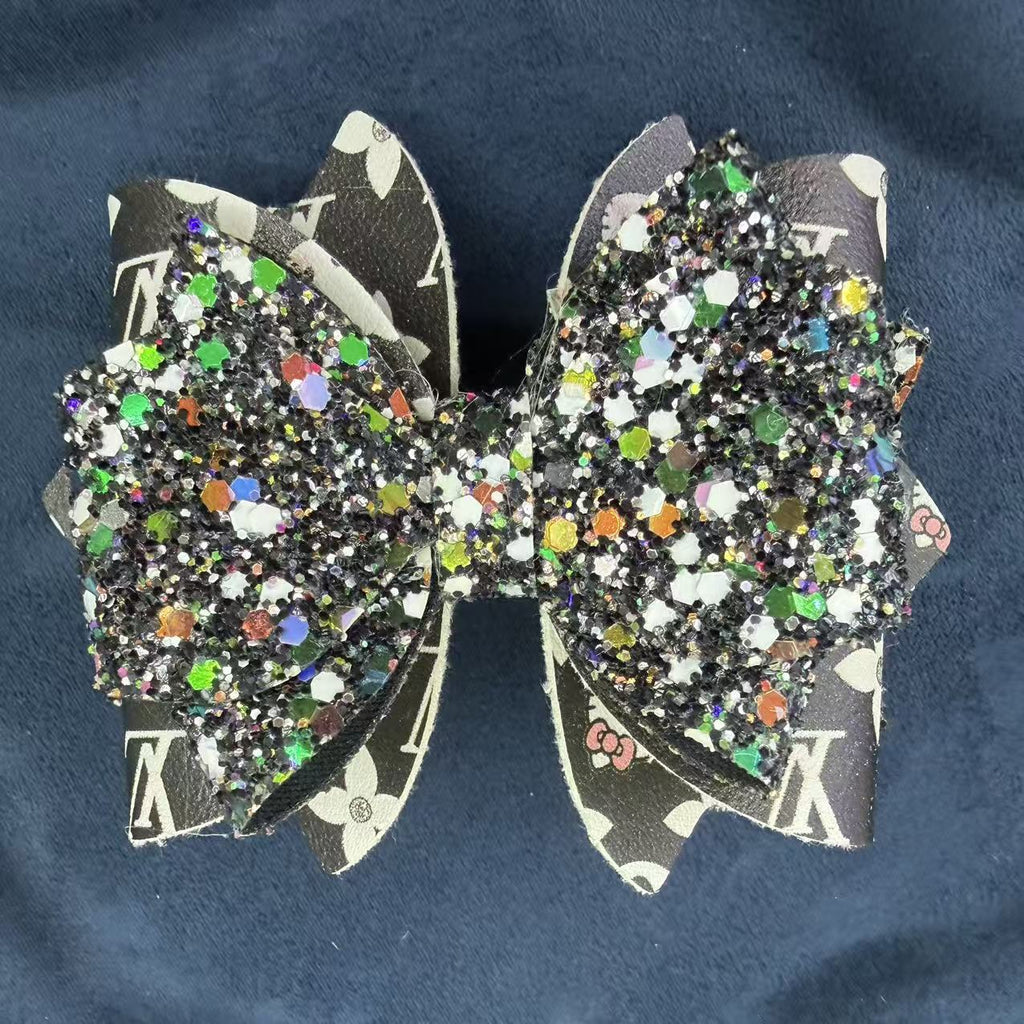 Sequin Double-Layer Leather Bow Topper