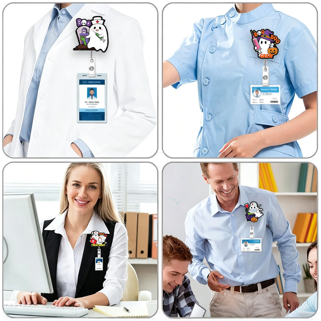 Halloween Ghost Nurse Nurse Badge Holder