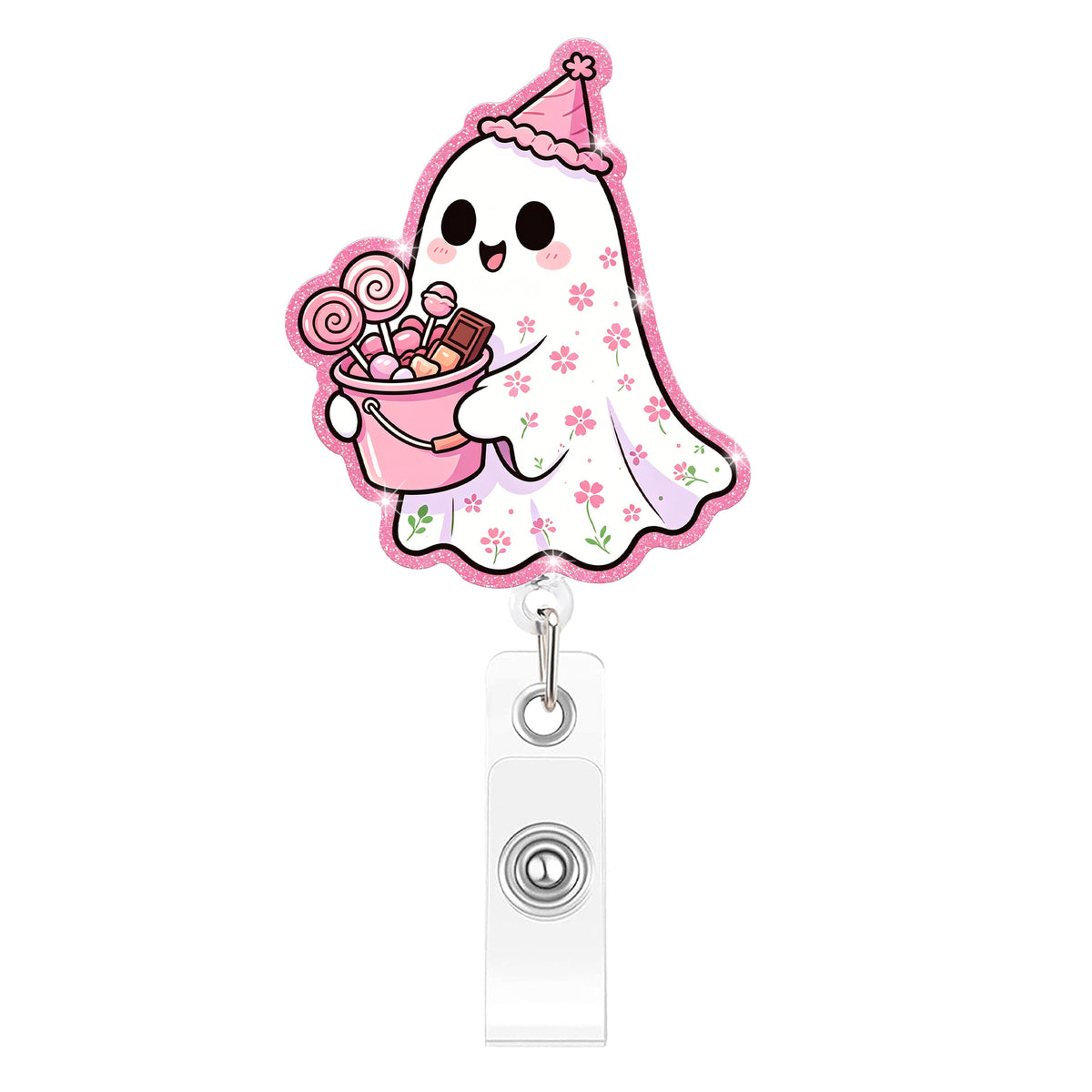 Pink Boo Ghost Nurse Badge Holder