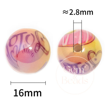 Valentine Graffiti Print Acrylic Beads  (100pcs)
