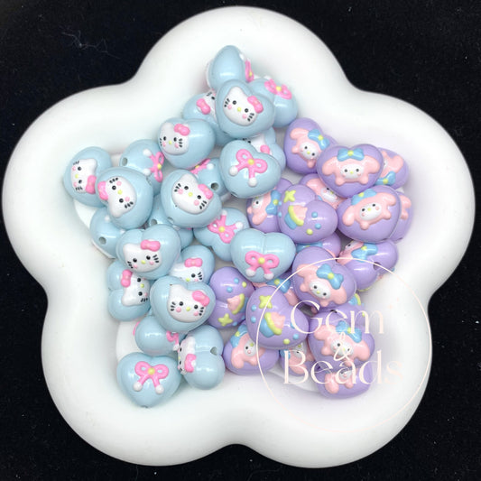 HK Melody Heart Painted Arcylic Beads (5pcs)